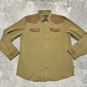 Howler Brothers Shirt Mens Large Stockman Stretch Snap Brown Long Sleeve